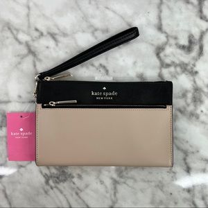 Kate Spade Staci Colorblock Leather Medium Wristlet Wallet In Warm Biege